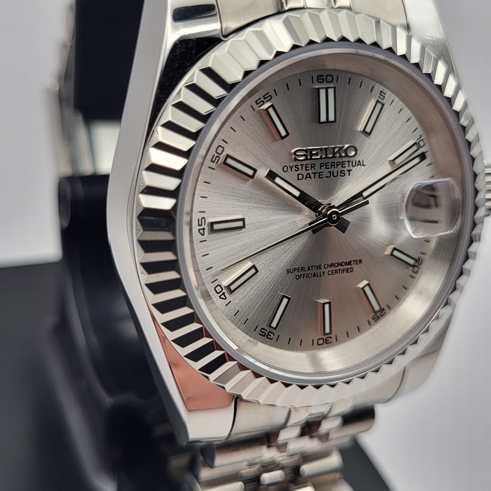 New 36mm Seiko Mod Automatic Watch Silver Sunburst Dial